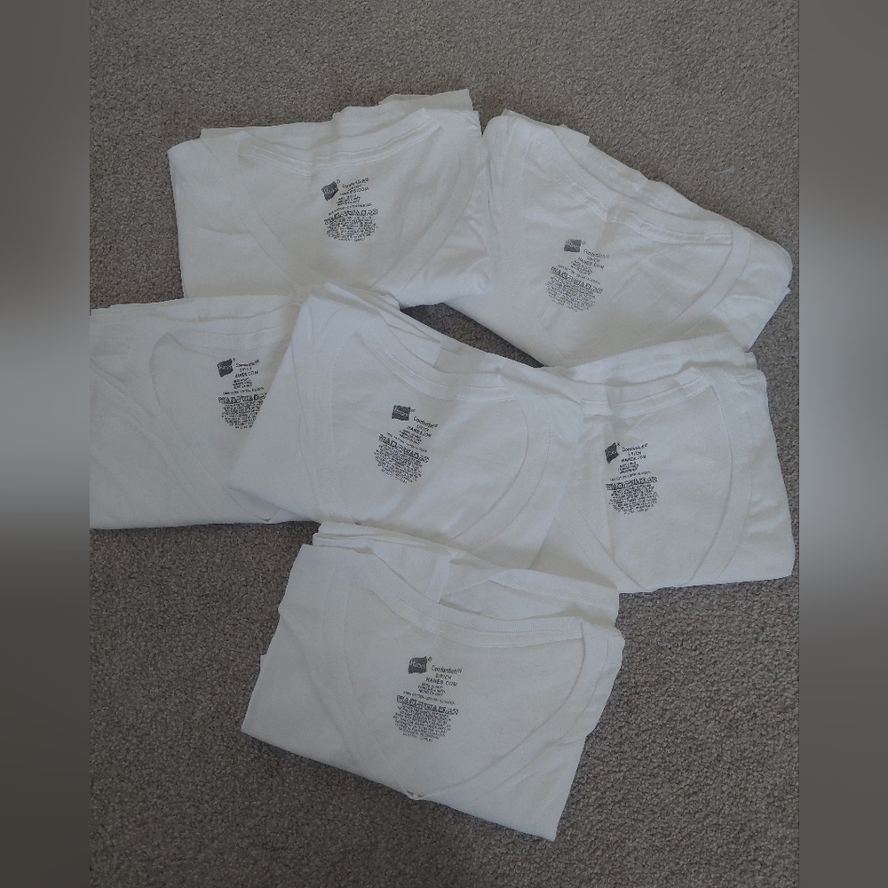 Hanes White V-necks ~ lot of 6!